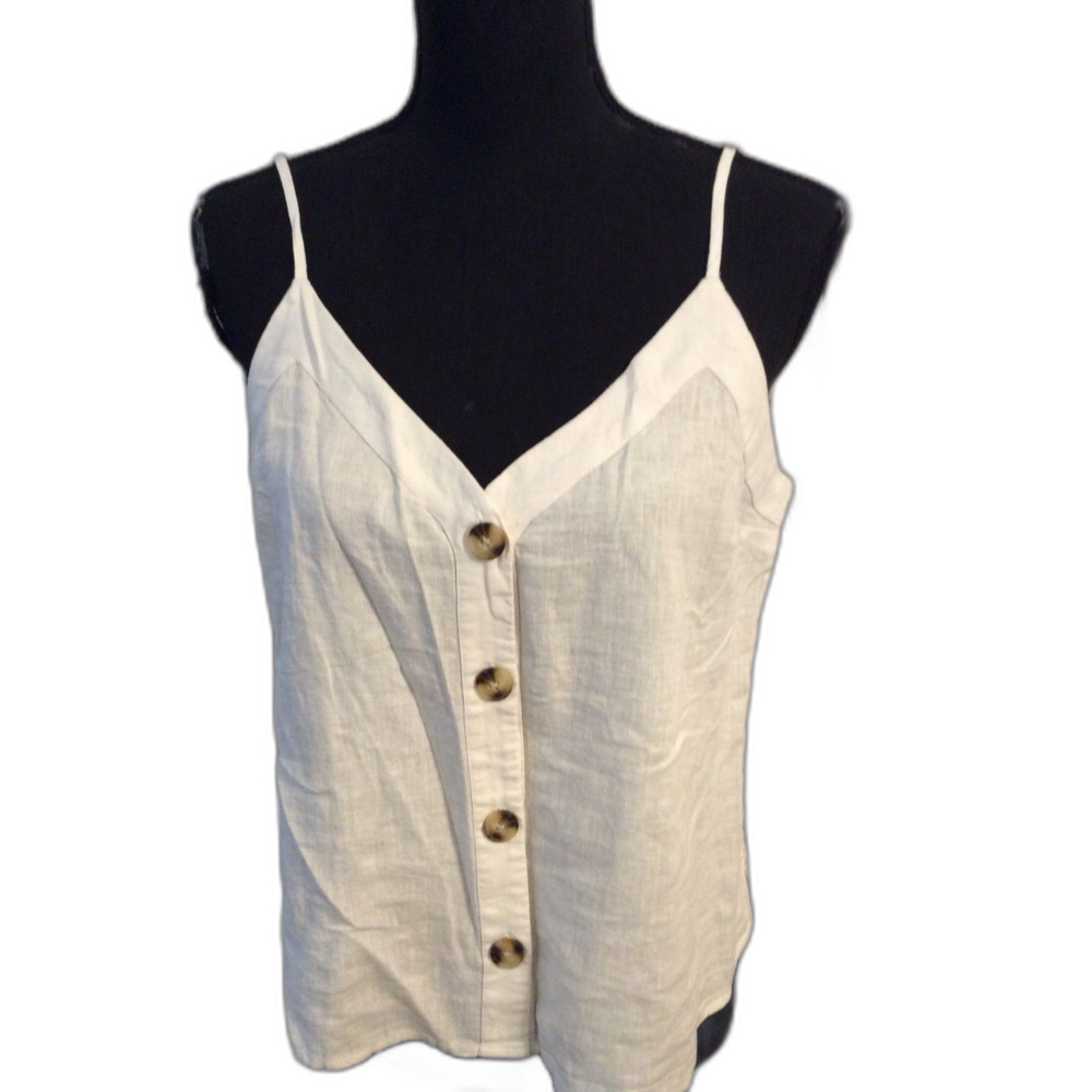 Linen Blend Abercrombie Fitch Ivory Sleeveless Camisole Tortoise Shell Buttons M